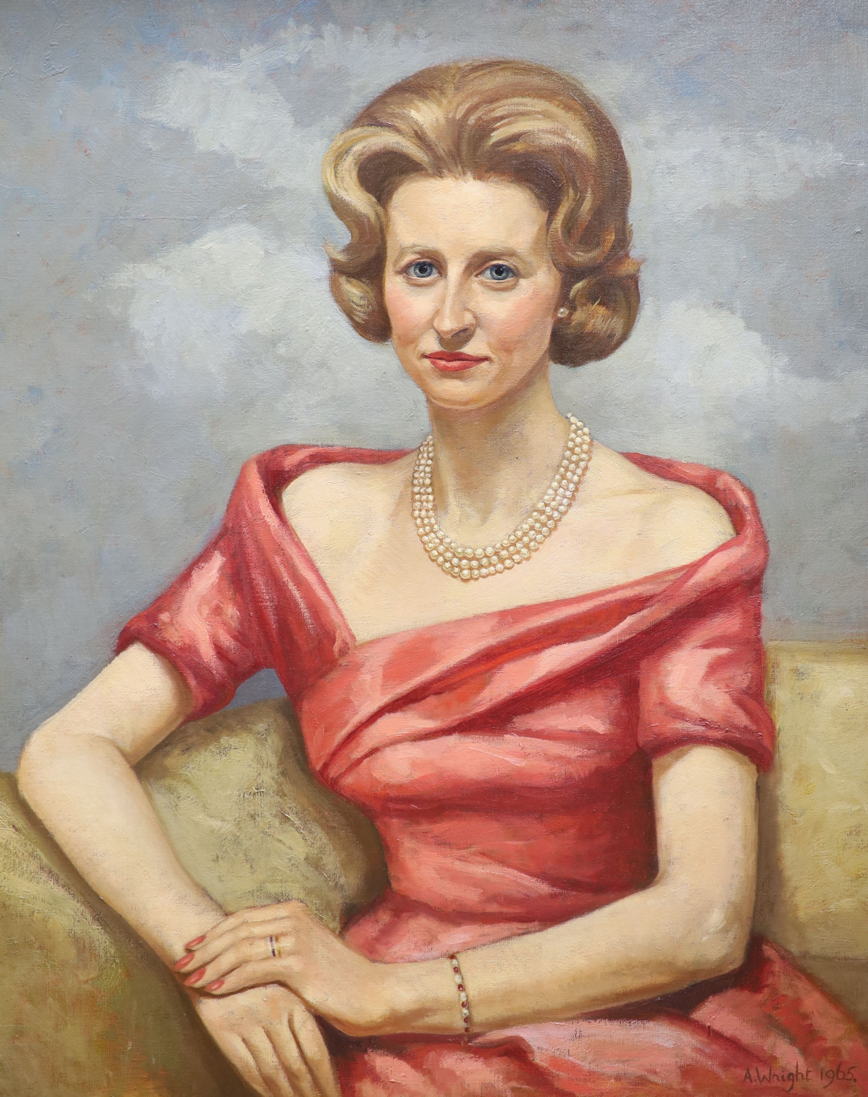 A.Wright (1960’s), three oil portraits, largest 70 x 55cm.